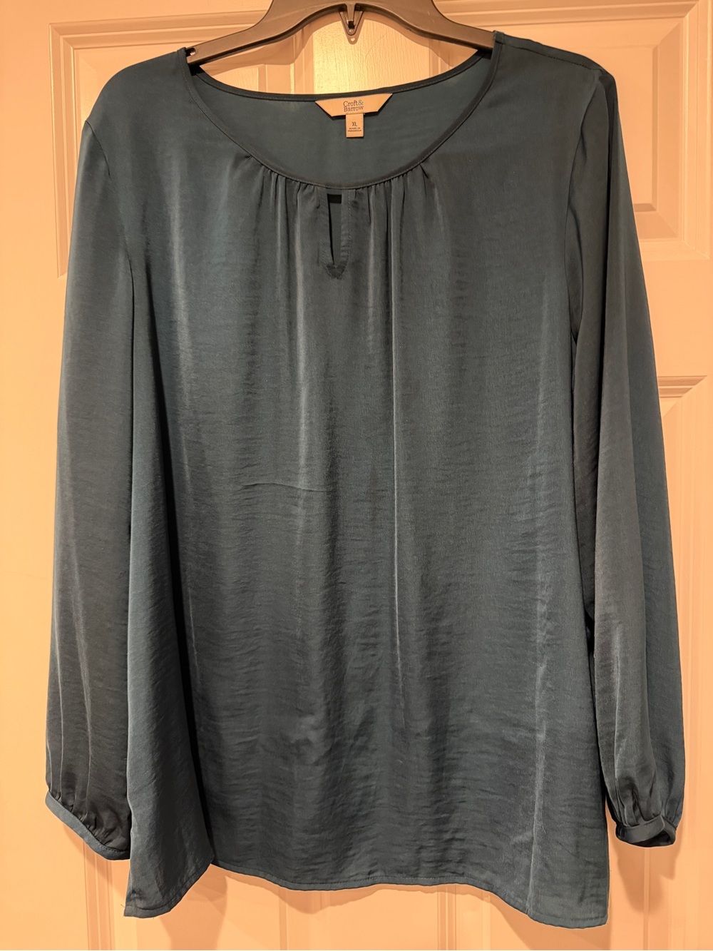 croft & barrow Slate Blue Long-Sleeve Satin Blouse